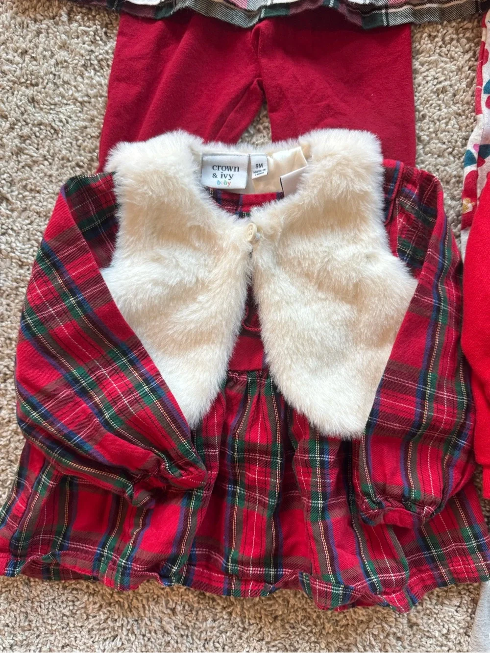 Baby Girl 9 Month Holiday Clothing Bundle Plaid Fleece Outfit set 8 Pieces
